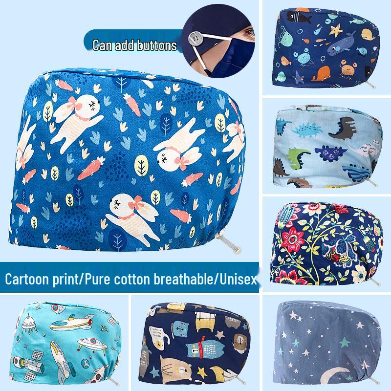 Хирургическая шапочка на кнопках с цветочным принтом для медсестер и врачей