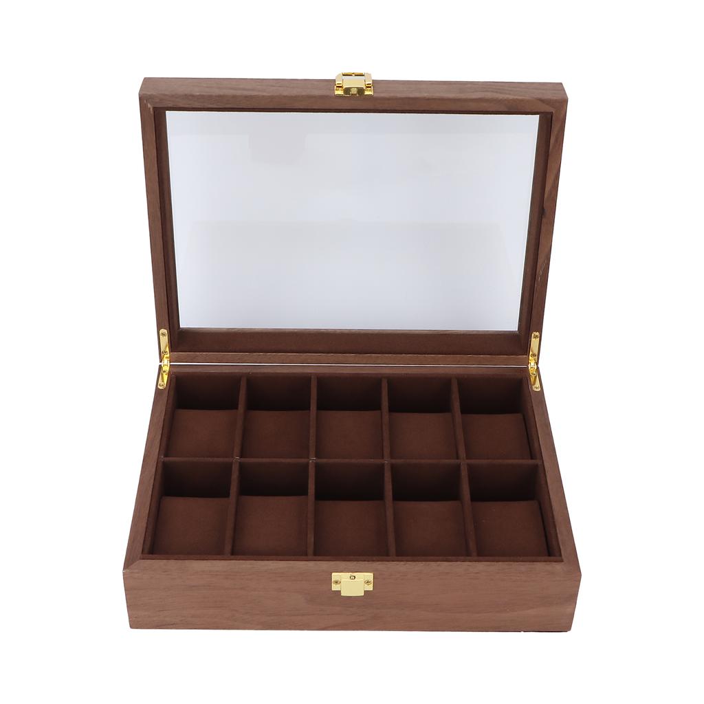 10 Grid Wooden Watch Box Transparent Cover Watch Jewelry Storage Organizer Container Box