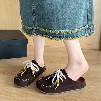 Ретро кенгуру обувь корейские кружевные крутые тапочки 2025 лето новые универсальные крутые тапочки универсальные на толстой подошве крутые тапочки