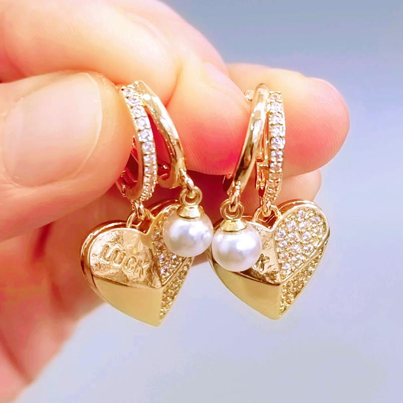 Корейские трендовые серьги-капли с цирконом в форме сердца для женщин, модные серьги с искусственным жемчугом, ювелирные изделия, свадебные аксессуары
