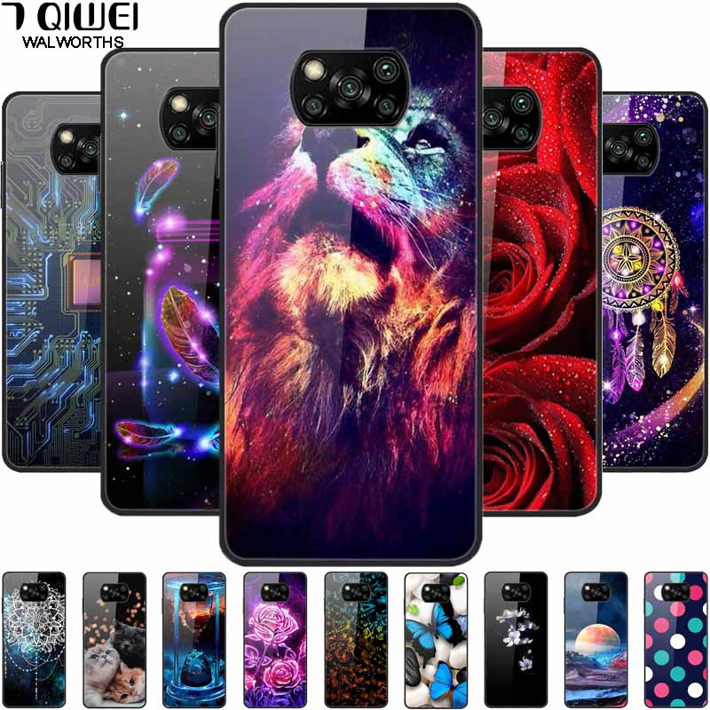 For Poco X3 Pro Case Fashion Cute Tempered Glass Luxury Coque Covers for Xiaomi Poco X3 NFC Cases PocoX3 X 3 Bumper Protector