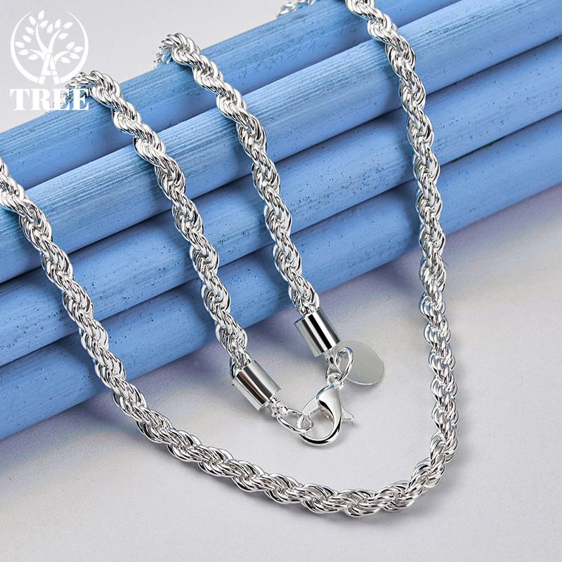 Ювелирные изделия из стерлингового серебра 925 пробы, 16/18/20/22/24 дюйма, 4 мм, витая веревка-цепочка