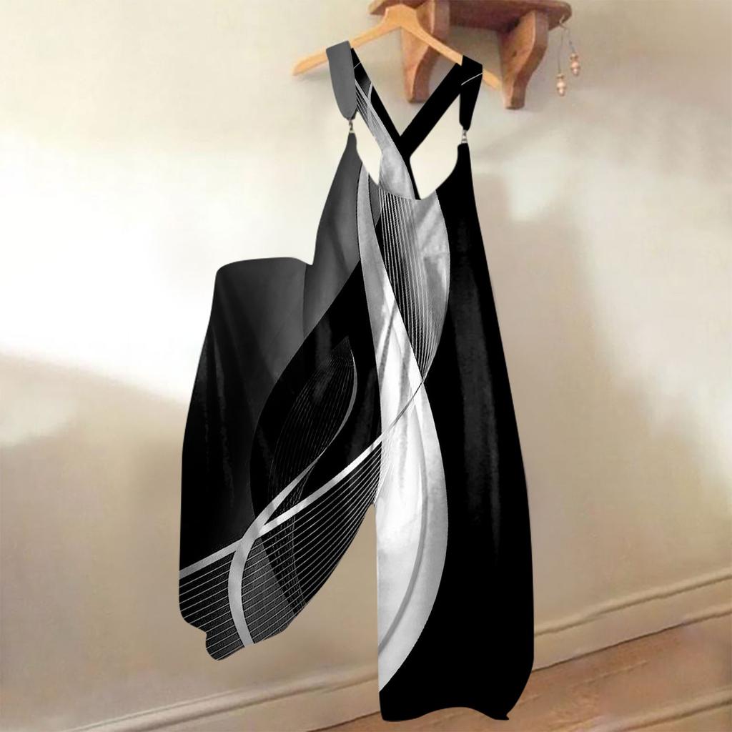 Широкие комбинезоны для женщин, повседневные свободные комбинезоны без рукавов, ретро-принт, металлические пуговицы, длинные брюки, комбинезон с карманами