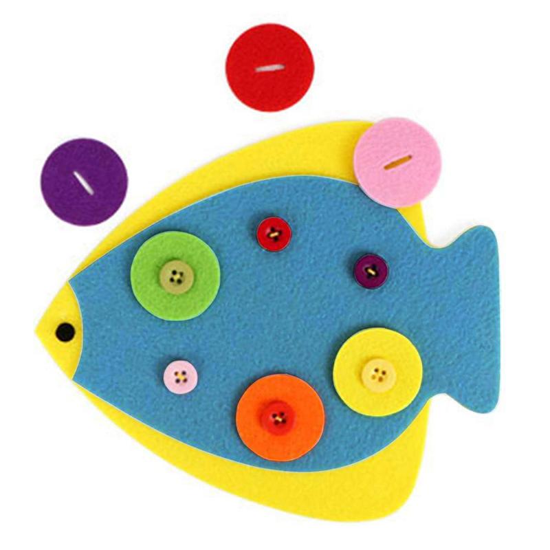 DIY Nonwoven Fabric Material Package Tie Button Puzzle Felt Little Fish Frog Duck Children Early Education Puzzle Toys TMZ
