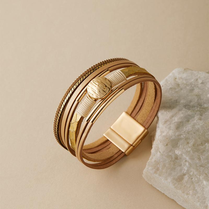 Винтажный плетеный кожаный браслет со стразами для женщин, богемный многослойный широкий браслет, ювелирные изделия для вечеринок, подарки