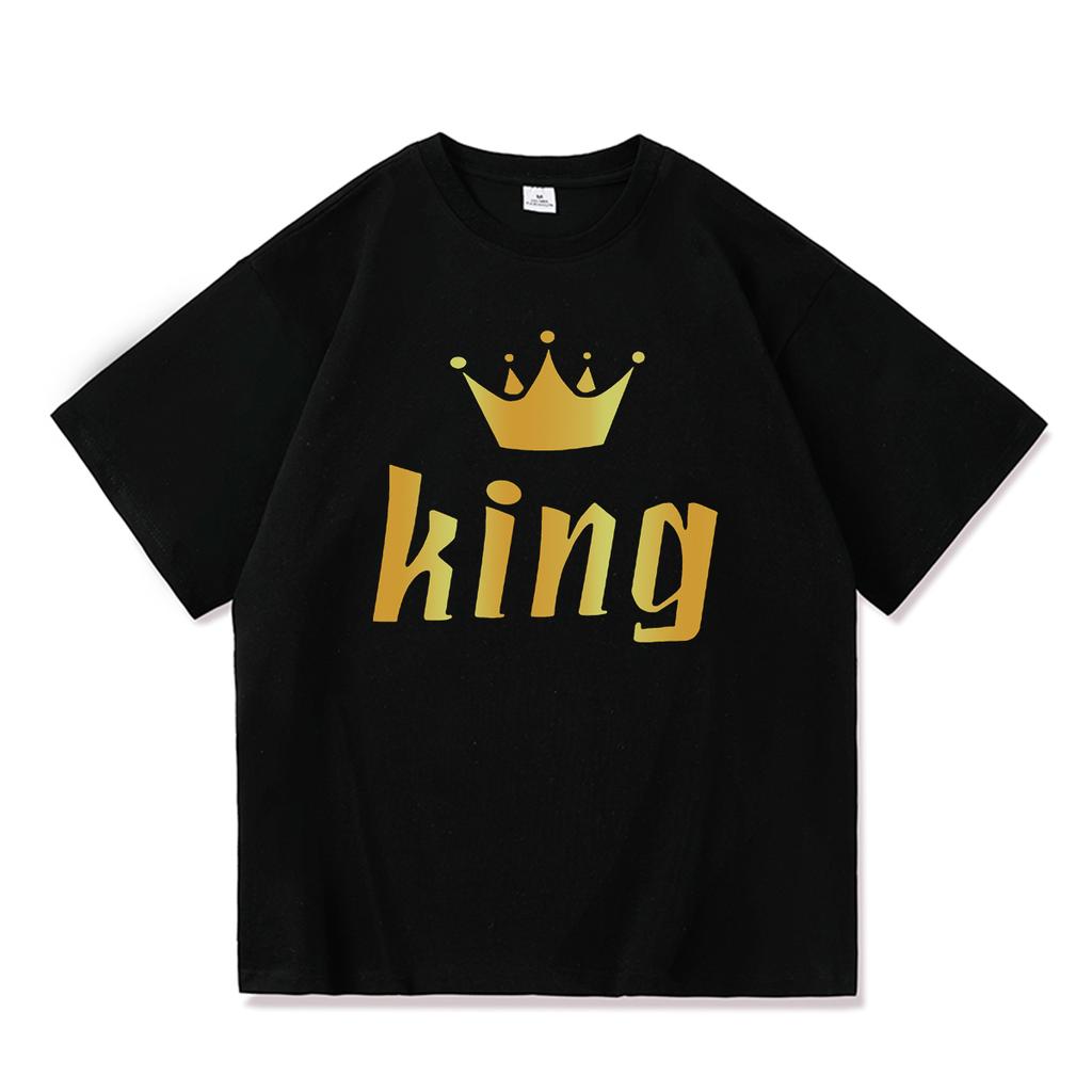 2023 Повседневная летняя хлопковая футболка с принтом KING QUEEN, свободная футболка с короткими рукавами и круглым вырезом для влюбленных, женские и мужские топы, футболки