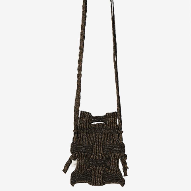 Pleatsmama Mini Crossbow Bag Black Brown Glitter