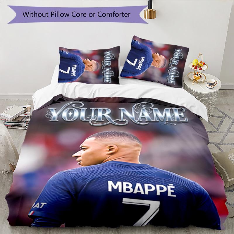 3pcs M-Mbappe Cover Set - Personalized Name, HD Printed Bedding with 1 Cover and 2 Pillowcases - Perfect for Home Decor, Easy Care