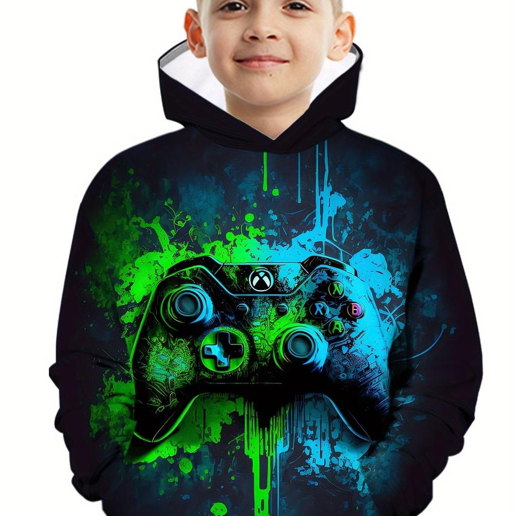 Stylish Boys 3D Print Long Sleeve Hoodie - Soft Slight Stretch Polyester Fabric, Regular Fit, Machine Washable, Random Pattern