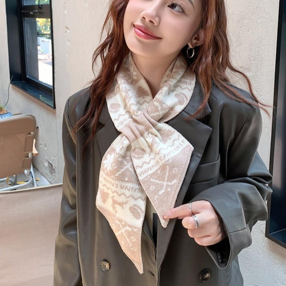Jacquard Winter Knitted Scarves Deer Woolen Neckerchiefs Cute Women Scarf New Year Gift