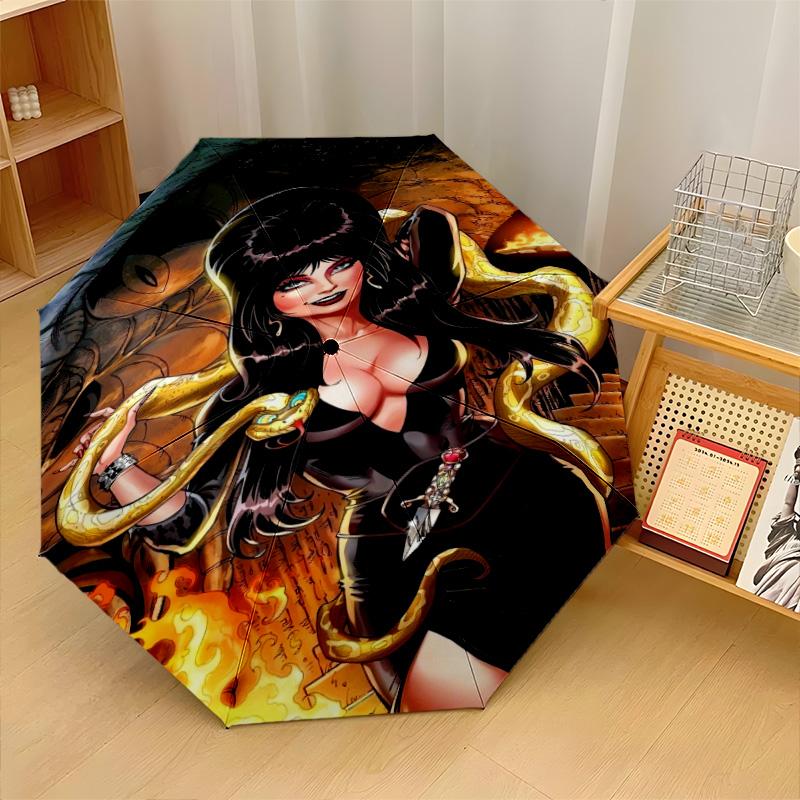 Elvira Mistress of the Dark Windproof Auto 8 Rib Folding Umbrella Portable Outdoor Parasol