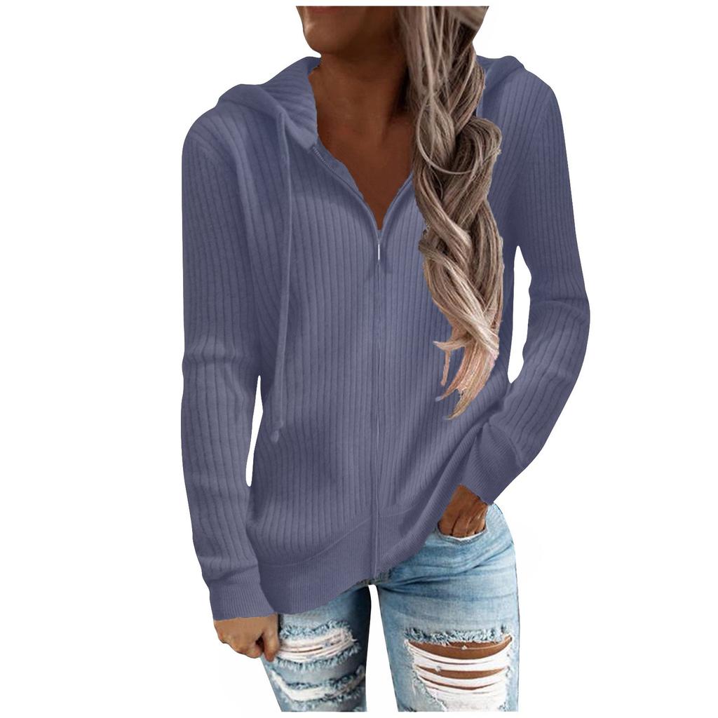 Женская мода, однотонная толстовка с капюшоном и застежкой-молнией, повседневная толстовка с длинным рукавом, пальто