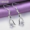 925 Sterling Silver AAA Zircon Twisted Drop Earrings Jewelry