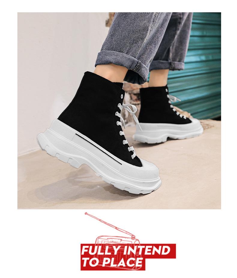 Men's Winter High-Top Canvas Shoes, Platform Height-Boosting, Hong Kong Style Casual Sneakers for Teens
