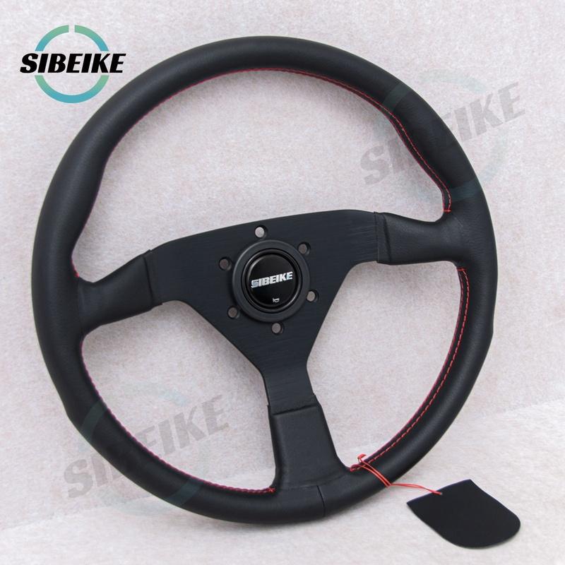 SIBEIKE Montecarlo Style Leather Steering Wheel 14inch JDM Modified Car Sports Racing Steering Wheel