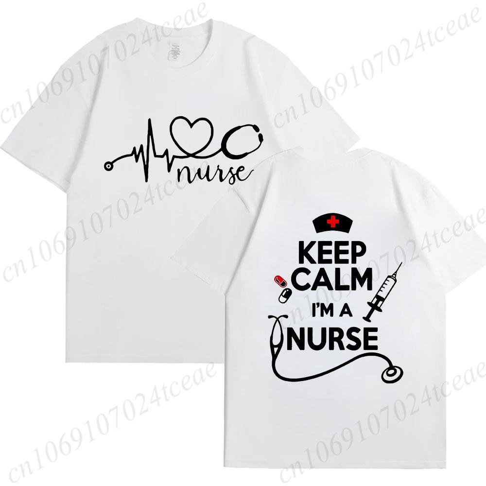 Keep Calm Nurse Print T-shirts Short Sleeve Black Women T-shirt Girl Vintage Tops Tee Shirt Female Harajuku Clothing Streetwear