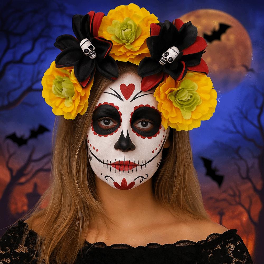 Преувеличенная повязка на голову с черепом, Хэллоуинский декор, готическая цветочная повязка для волос, Хэллоуинский обруч для волос, Вечеринка