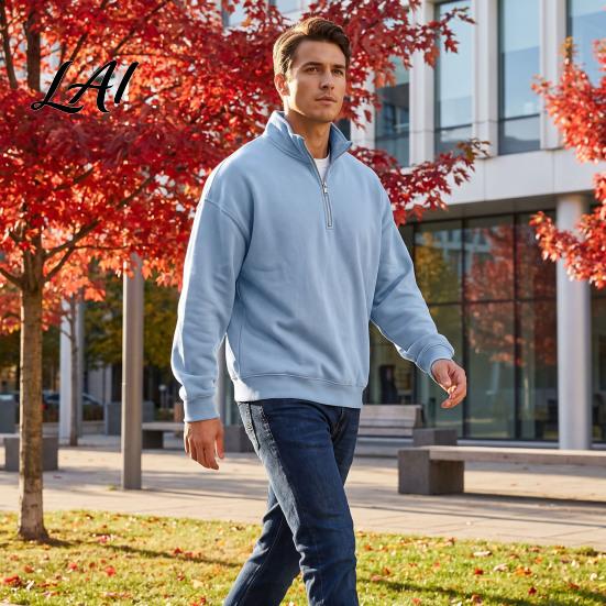 Versatile Outdoor Apparel Men Quarter Zipper Pullover Tops Lightweight Stand Collar Sweatshirt Breathable Long Sleeve Casual Athletic Sporty