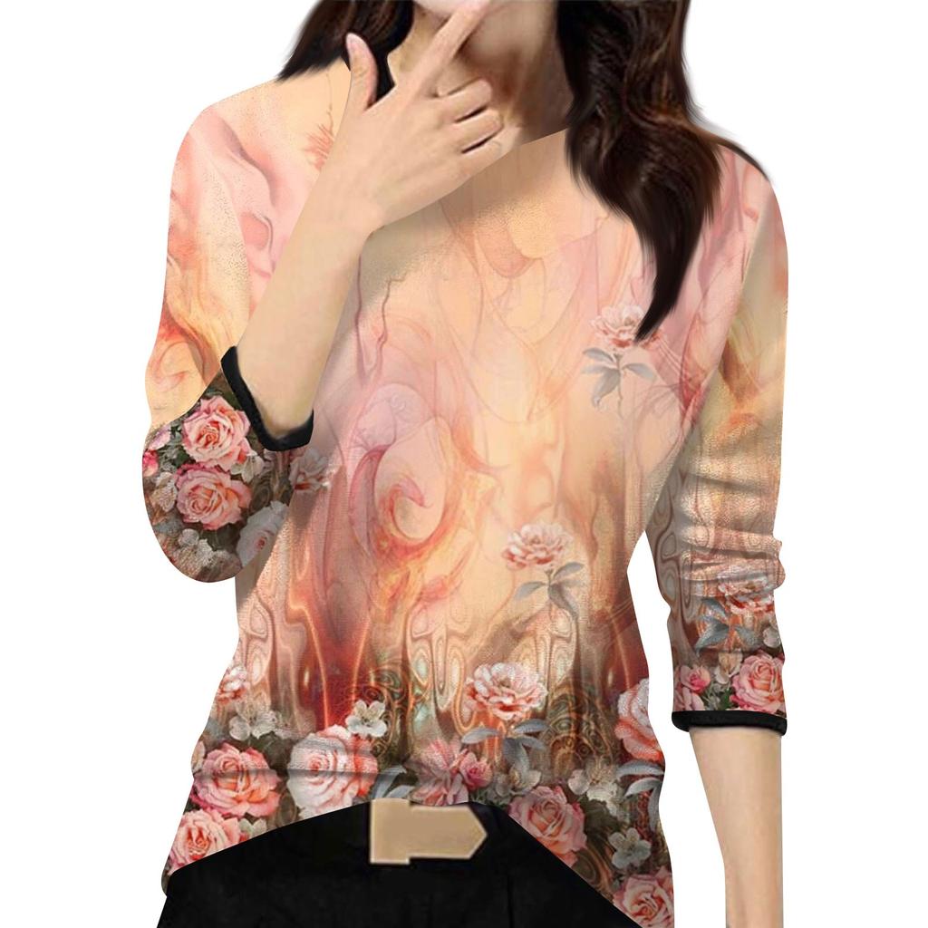 Женский повседневный модный топ с принтом, круглым вырезом и длинными рукавами, пуловер