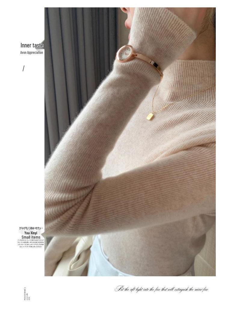 Женский многоцветный свитер с высоким воротником, облегающего кроя - Осенне-зимний трикотаж, Длинный рукав, Стиль темпераментный