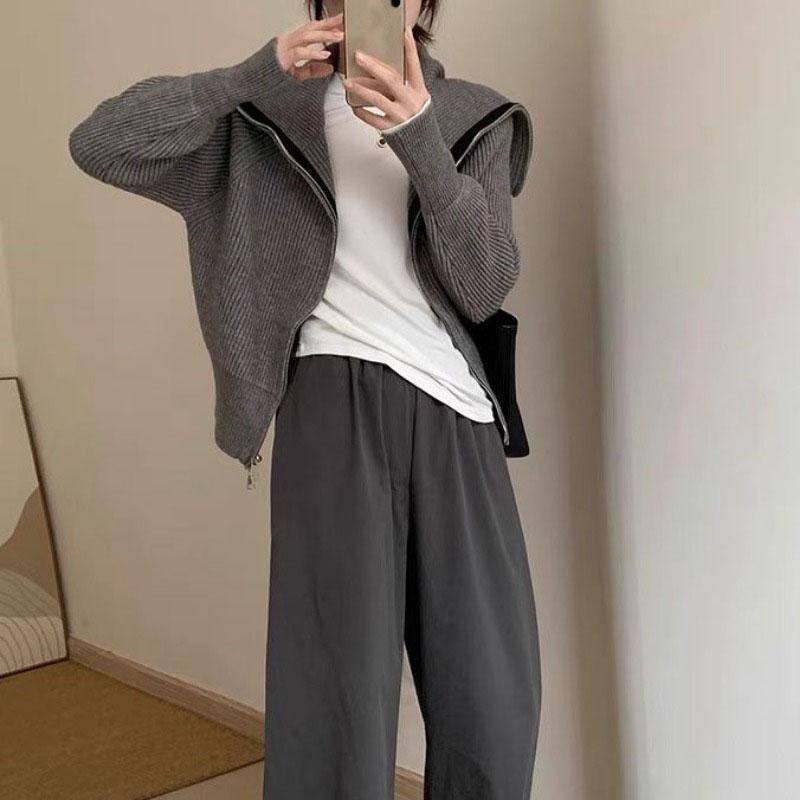 Женский свитер Design Sense с вырезом поло и молнией, кардиган, осень 2023, осень с длинными рукавами, трикотаж, свитер, кардиган, женские топы