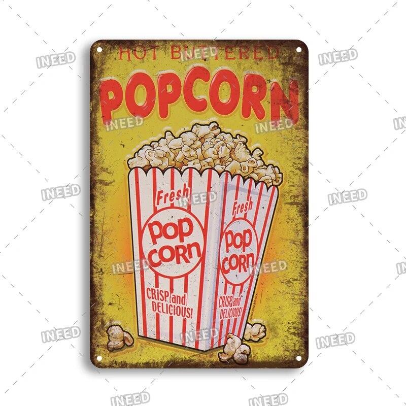 Tin Sign FastFood Pizza Hot Dog Hamburgers Ice Cream Fries Pop Corn Metal Vintage Plaque Metal Retro Plate Kitchen Wall Decor