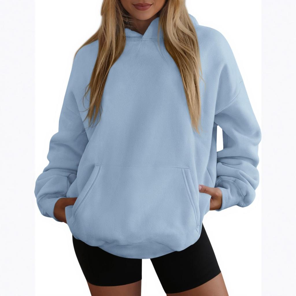 Women's Fashion Casual Solid Color Pocket Long Sleeve Hoodie