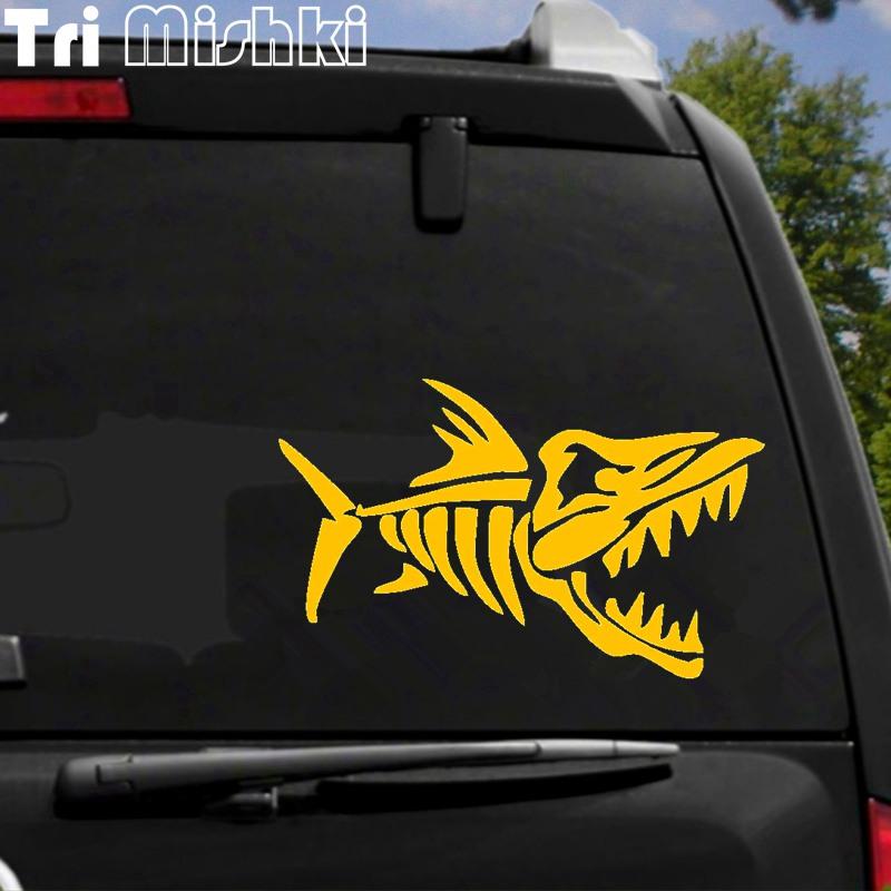 Tri Mishki HZX1515 Shark Bone Car Sticker Vinyl Decals Reflective Fishing Boat Sticker On Car Motorcycle Truck Bumper Windshield