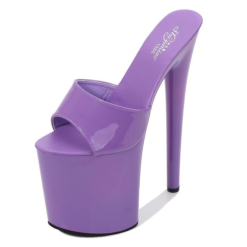 Women's Summer 20cm Super High Stiletto Heels - Patent Leather Sexy Waterproof Platform Slippers