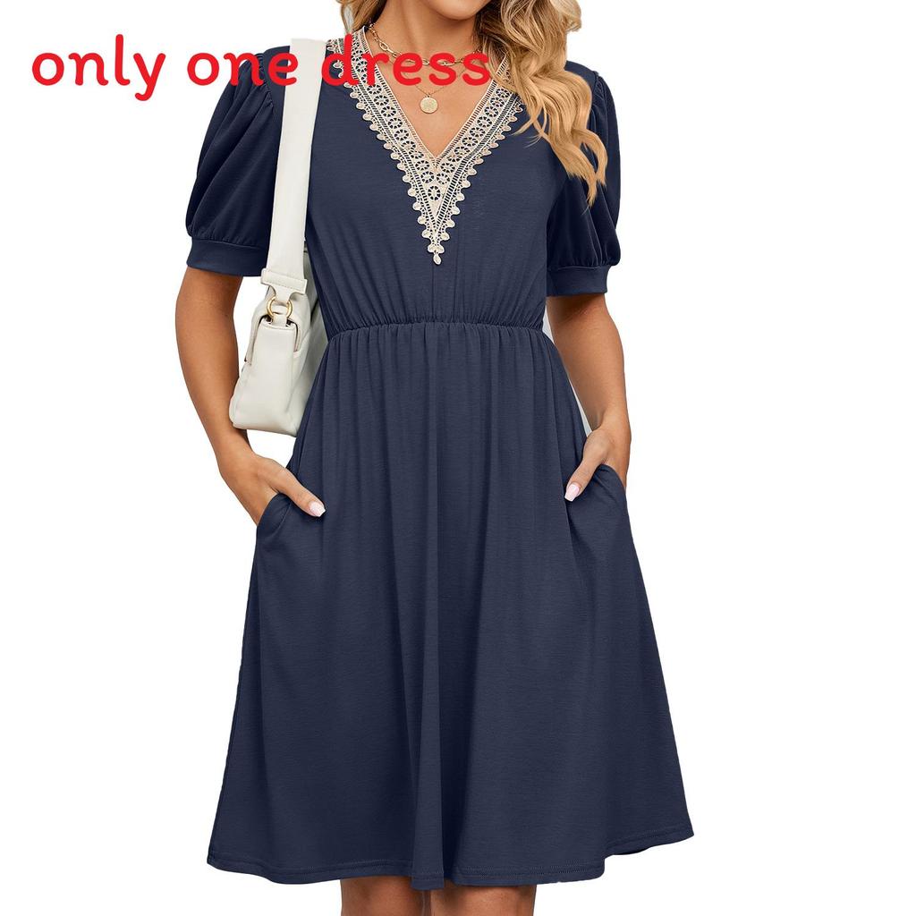 Urban Style Dress With Pockets And V Neck For Spring Casual Wear