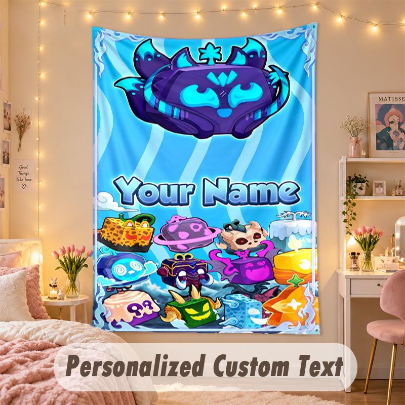 Custom Personalized Tapestry,Blox Fruits Print Custom Name Text Wall Art Hanging for Bedroom