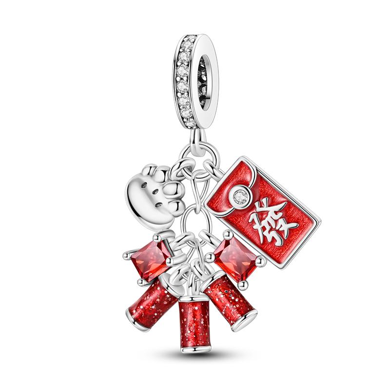 Red Color Series Charms Beads 925 Silver Blood Heart Love Car Strawberry Fruit Dangle Fit Bangle Bracelet DIY Jewelry