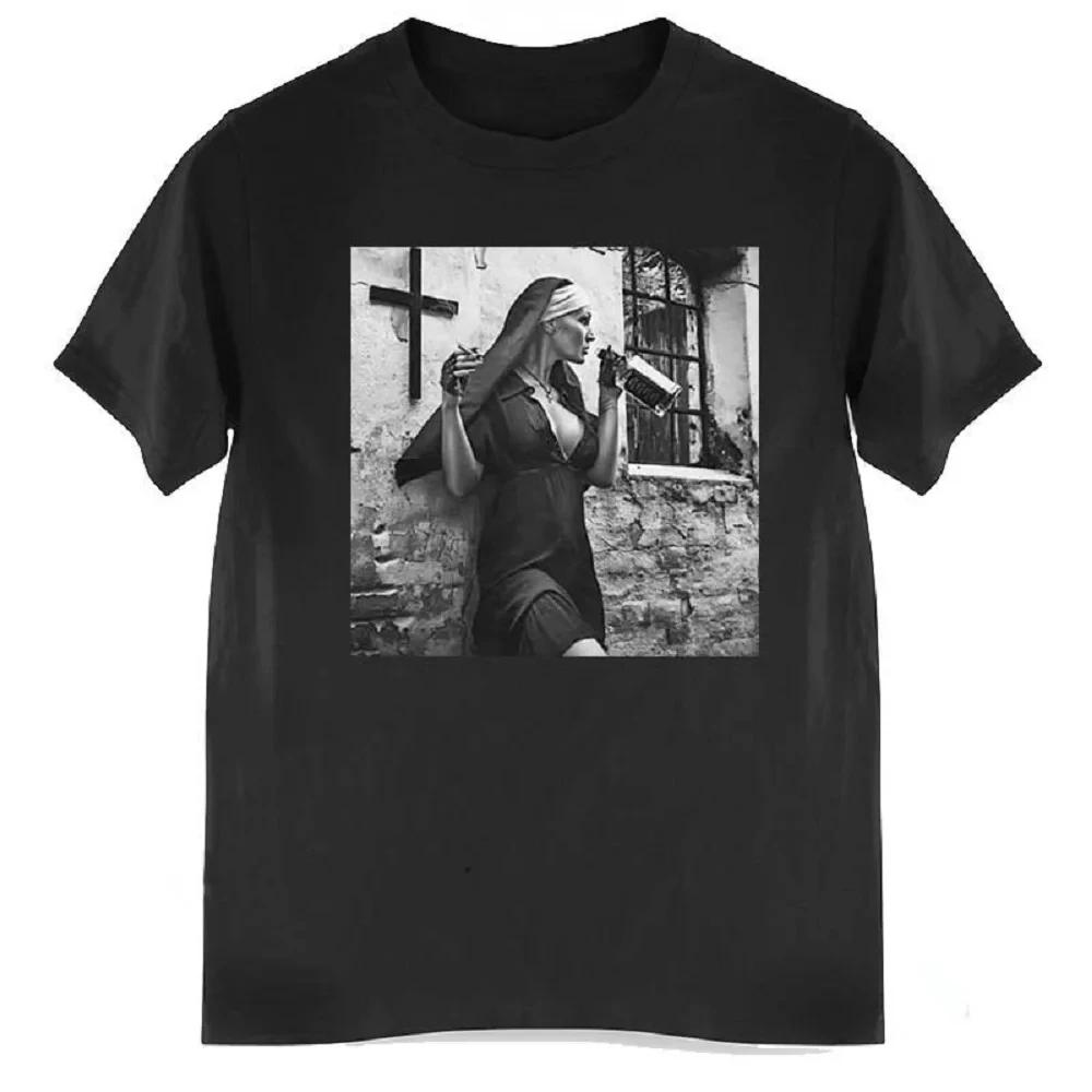 Satanic Nun Tattoos Unholy Print Vintage T-Shirt For UnisexSummer Cotton Tops Tees Clothing Short Sleeve Y2K Streetwear