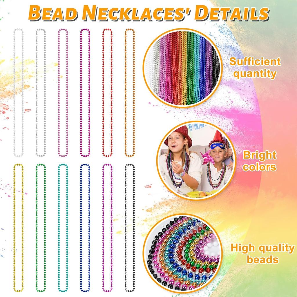 Bead Necklace, 120PCS Mardi Gras Beads, 33" Colorful Mardi Gras Beads Necklaces, Women Men Party Costume Accessories Parade Throws Bulk Party Favors