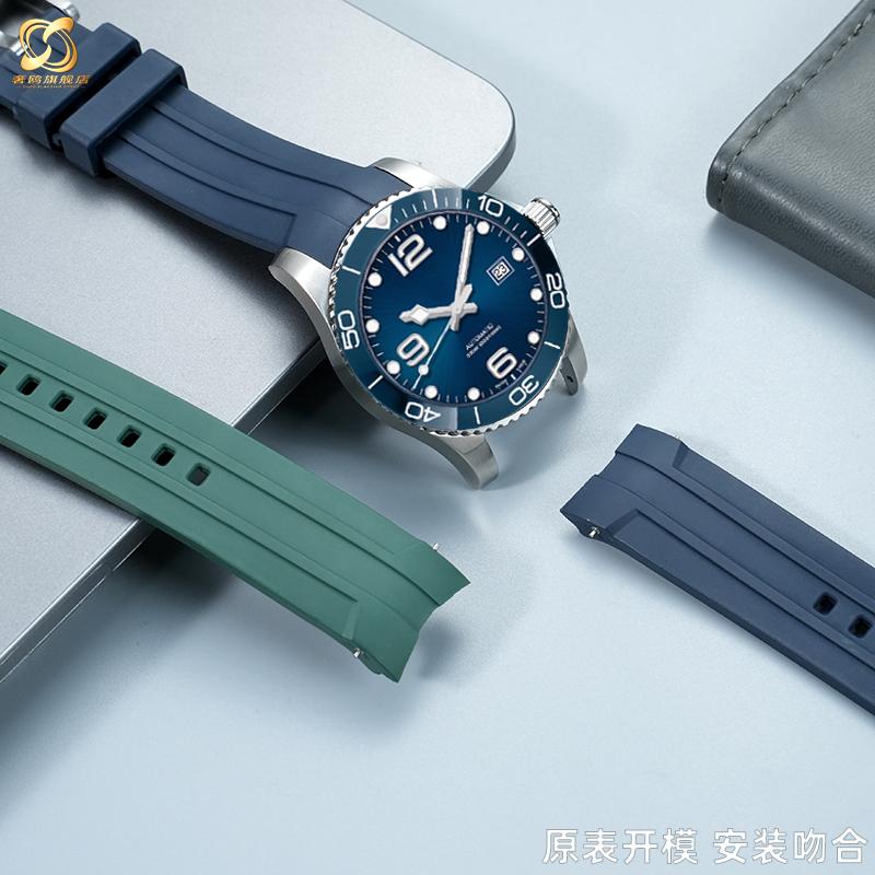 Для Longines Kangkas Фторкаучуковый Ремешок L3.742 781 782 Черно-синяя Серия Быстросъемный Водонепроницаемый Ремешок для Часов с Браслетом