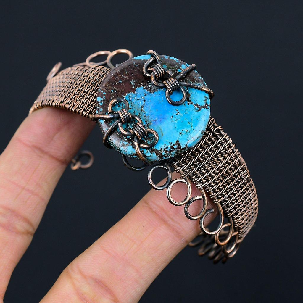 Тибетский бирюзовый браслет из чистой медной проволоки, обернутый ювелирными изделиями ручной работы, регулируемый браслет