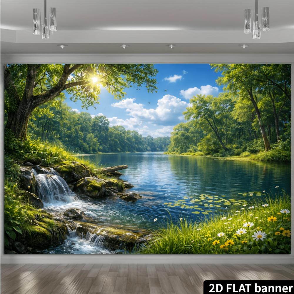 2D плоскость 1 кусок фоновой ткани на тему лесного ручья и озера, подходит для использования в помещении и на улице и т. д.