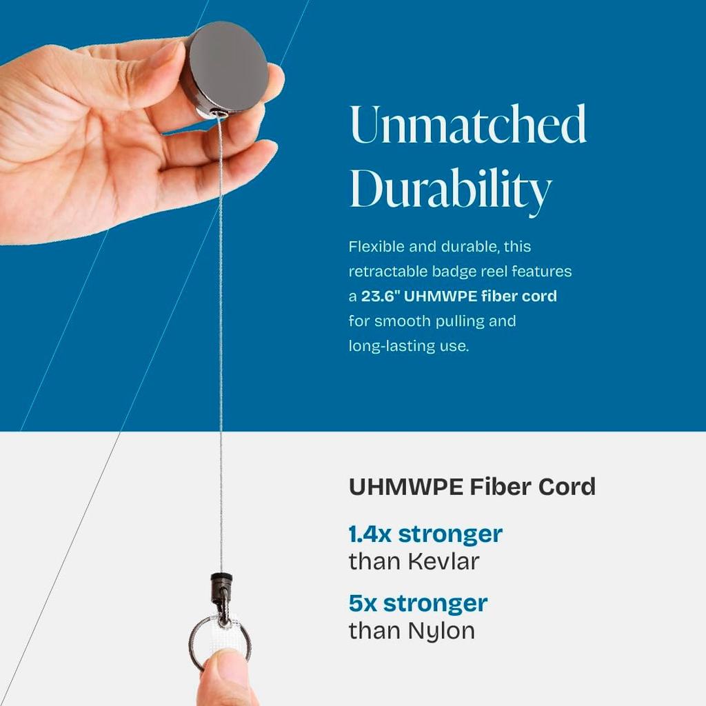 Small Heavy Duty Retractable Badge Holder Reels Metal ID Badge Holders with Belt Clip Key Ring Keychain 62cm UHMWPE Fiber Cord Reinforced ID Strap