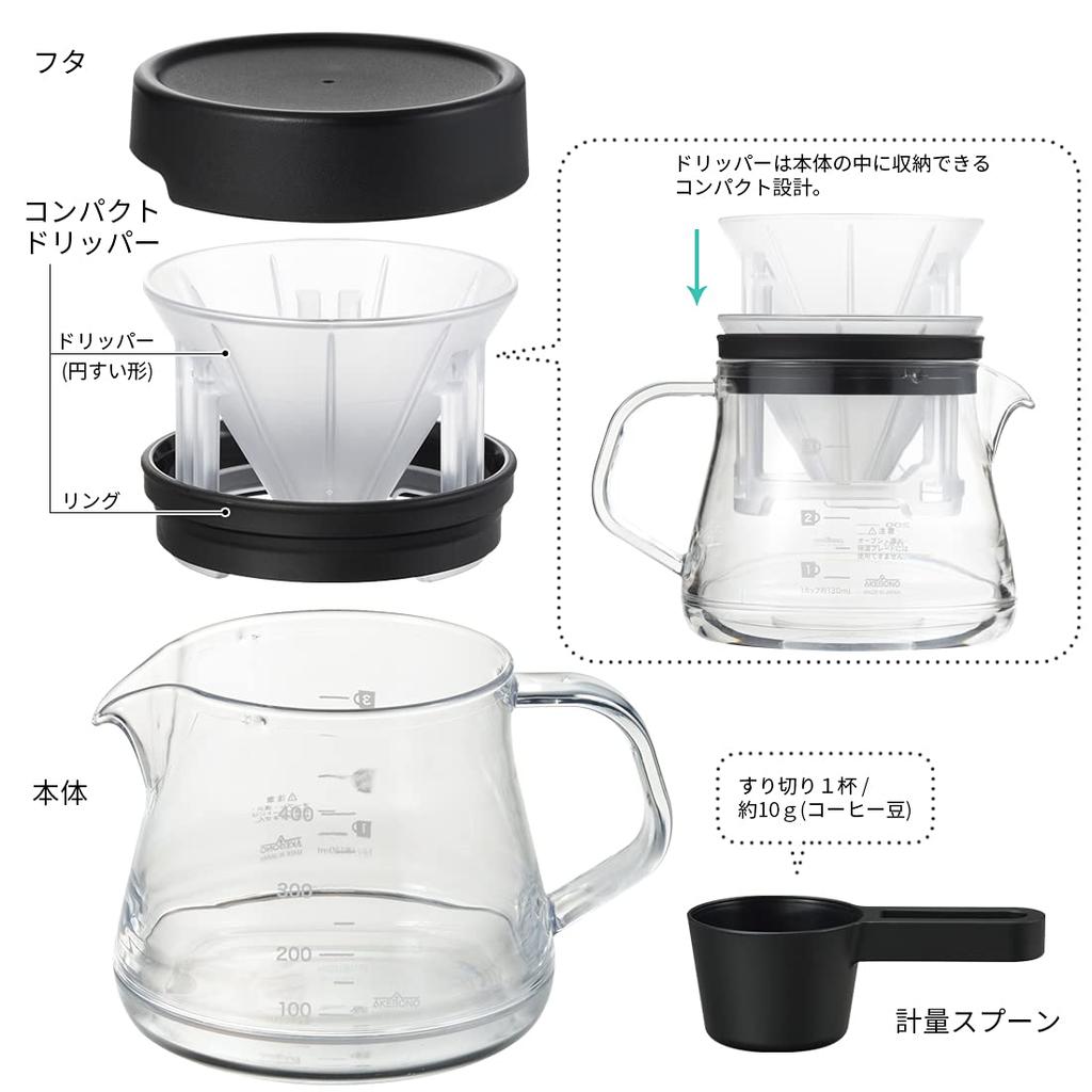 Akebono Sangyo Coffee Server Storon 400 Compact Dripper Set White 3 Cups Made in Japan Made of light and unbreakable Tritan resin Transparent like