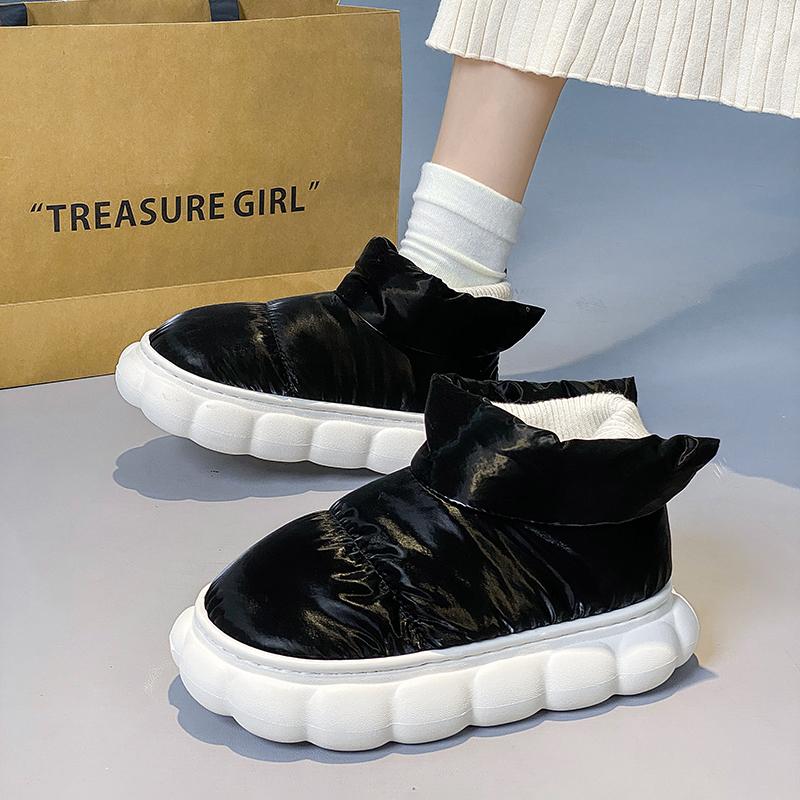 Fashion Warm Ankle Boots Winter Women and Men Bow Warmth Plush Bow Cotton Shoes 2024 New Waterproof Down Cloth Short Barrel Snow Boots