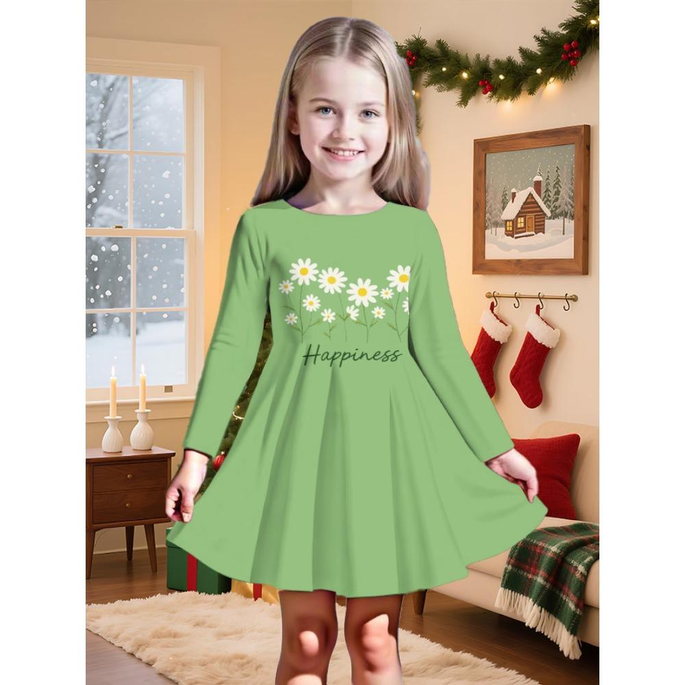 Girls' 3D Cute Tooth Dress Long Sleeve Summer Spring Vacation Daily Holiday Princess Beautiful Sweet Kids 4-12 Years Casual Dress A Line Dress