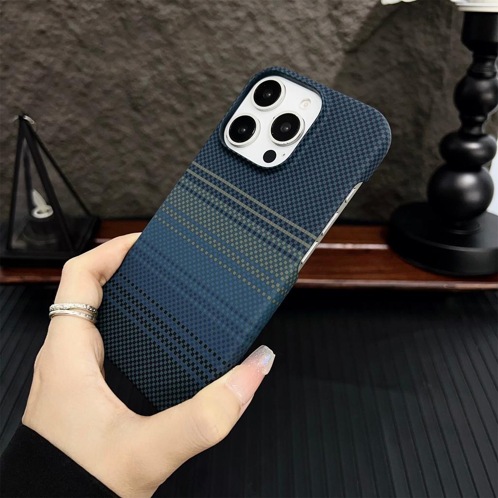Magnetic Phone Case for iPhone 12 13 14 15 16 Pro Max Plus Kevlar Pattern Semi Wrap Carbon Fiber Texture Matte Protective Cover