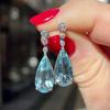 Huitan Big Long Water Drop Cubic Zirconia Dangle Earrings Temperament Blue Dangle Earrings Wedding Trendy Jewelry for Women
