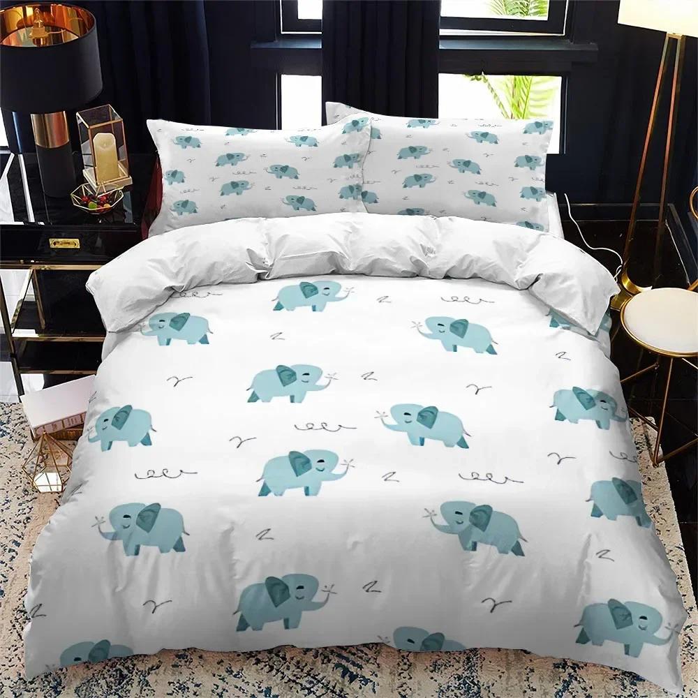 3D Print Animal Elephant Cartoon Comfortable Duvet Quilt Cover Pillowcase Bedding Set Children Bedroom Decoration Home Textile