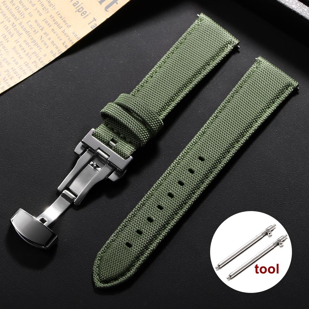 Sailcloth Watch Strap 20mm 22mm for Omega Business Butterfly Buckle Nylon Waterproof Watchband Men Women Quick Release Bracelet