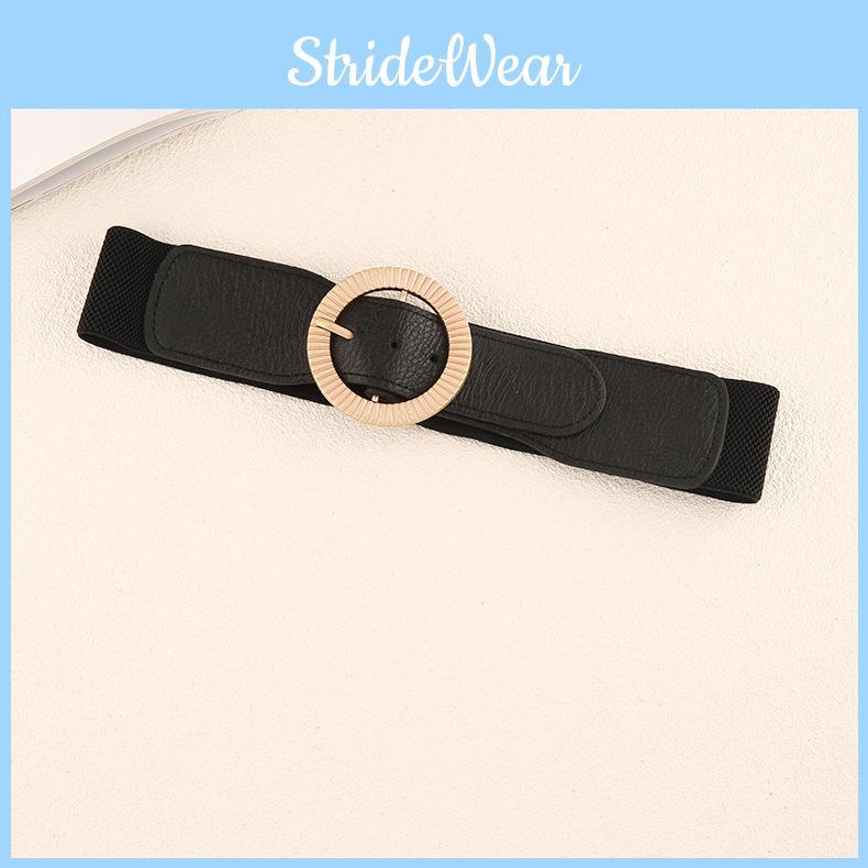 Trendy Women Waistband With Elastic Design And Alloy Round Buckle For Coats And Dresses