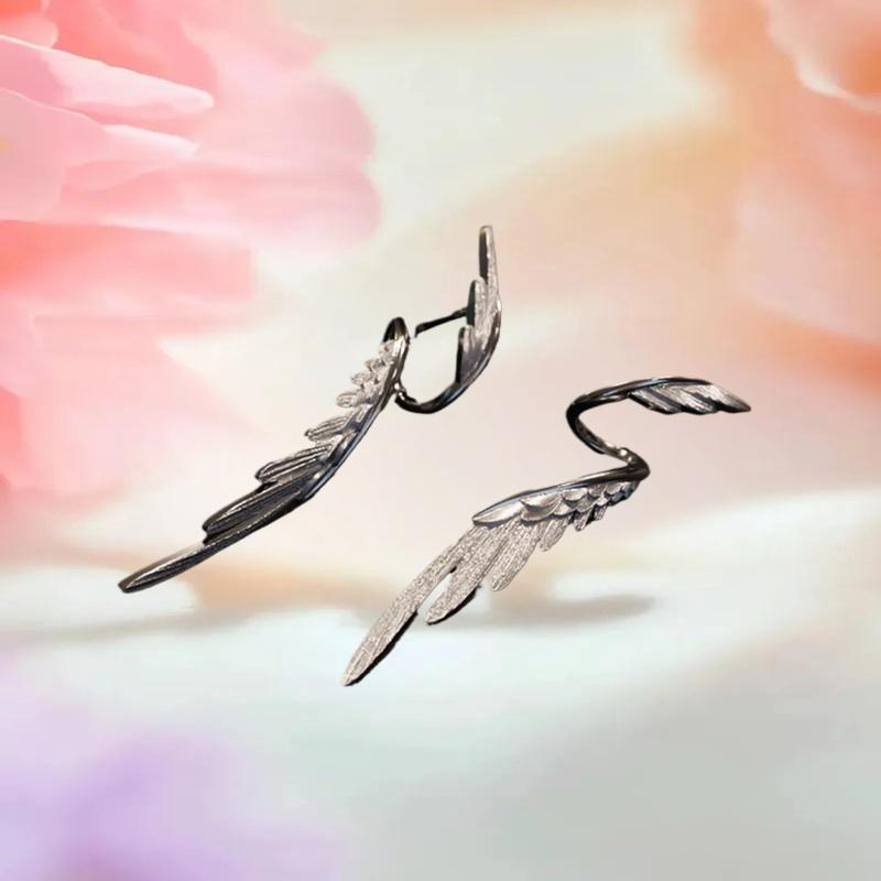 Простые Серьги-гвоздики с Длинными Крыльями из Сплава Серьги-каффы на Уши в Форме Серебряных Крыльев Серьги-клипсы для Ушей Элементы Украшений Аксессуары Подарки