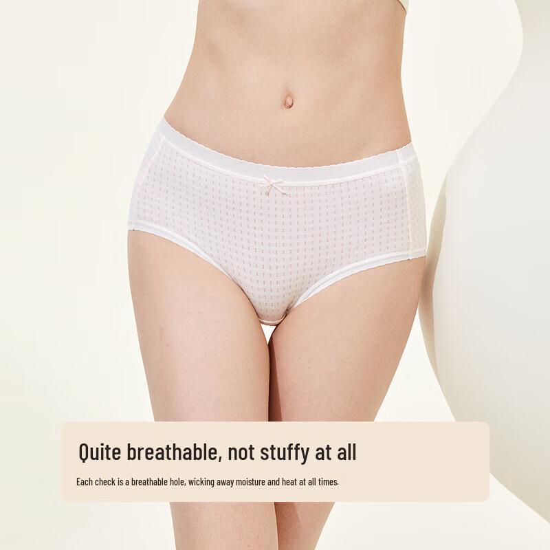 Cosmo Lady Women's Breathable Plaid Mid-Waist Briefs 3-Pack