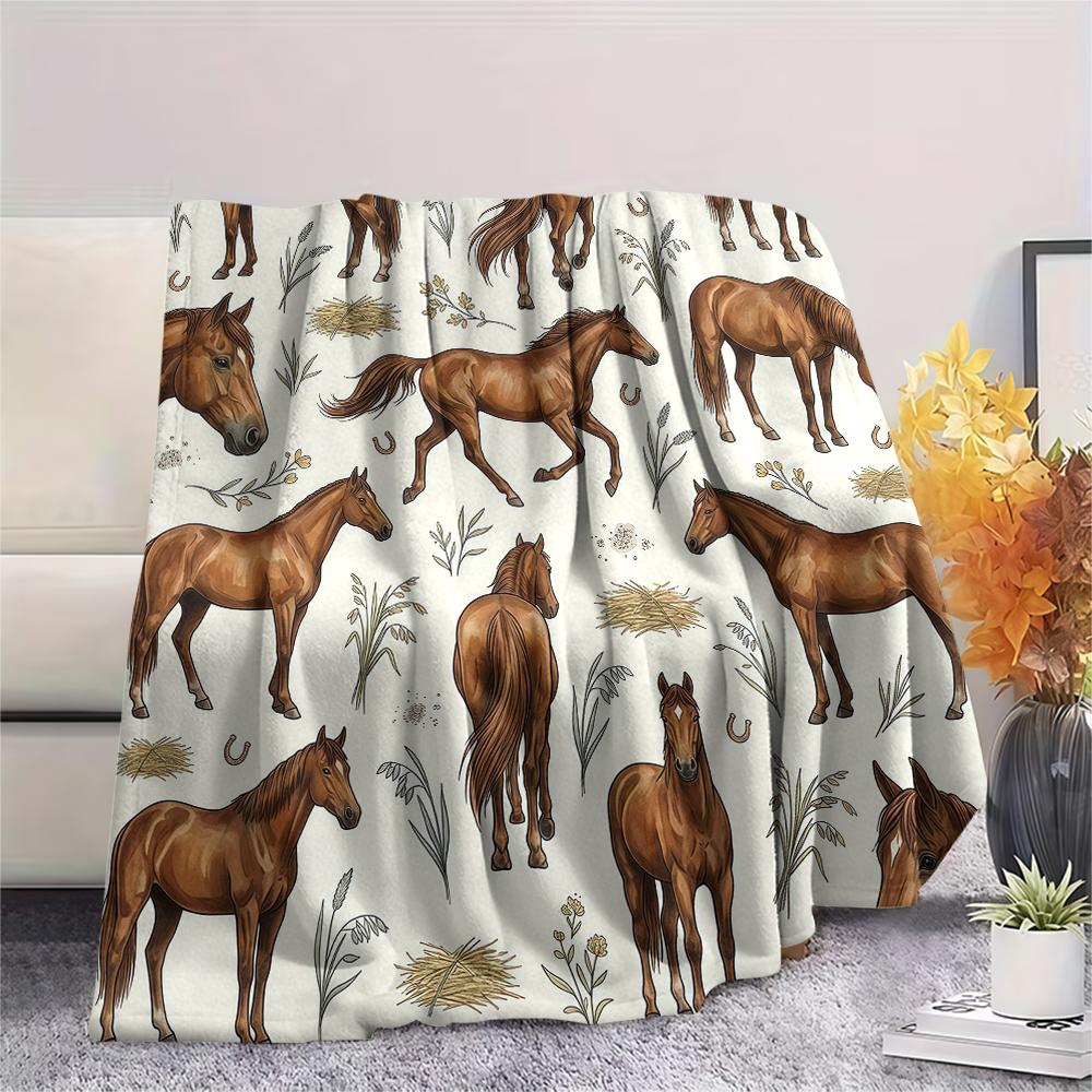 Retro Animal Parrot Horse Print Flannel Blanket High quality Comfortable for All Seasons Home Decor Warmth and Comfort Perfect for Christmas Gifts
