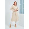 Waterproof Medium Length Unlined Cotton Double Breasted Trench Coat Beige 3440